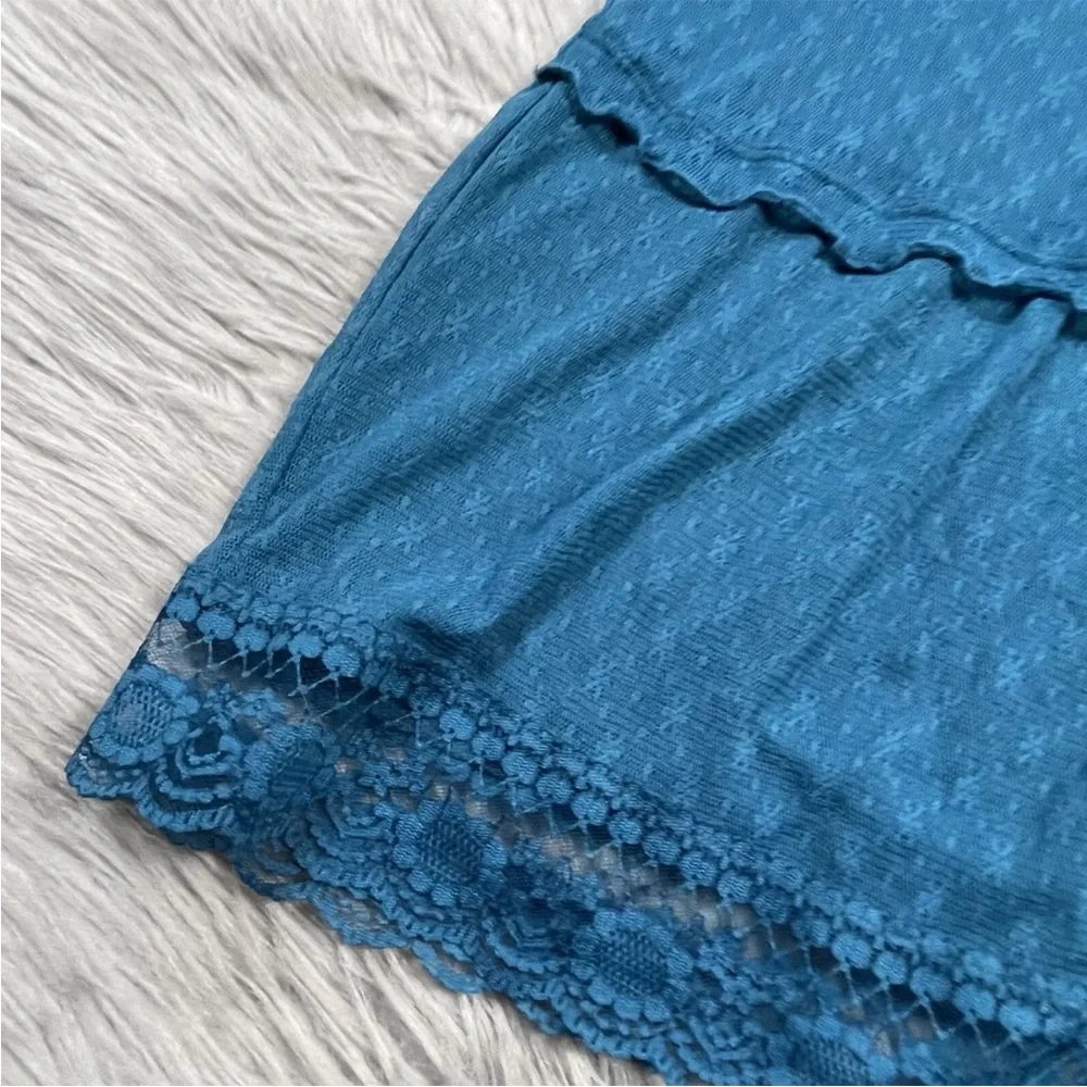 Free People Teal Blue Lace Ruffle Sheer Sleeveless Tunic Dress Size Small